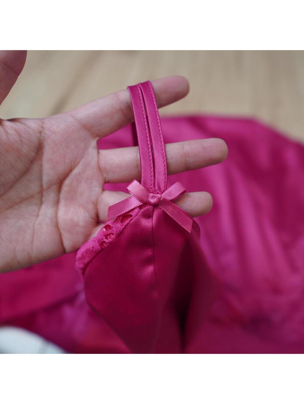 Cacique Hot Pink Satin Lace Slip Dress Coquette Babydoll Nightgown 26/28 - Picture 6 of 7